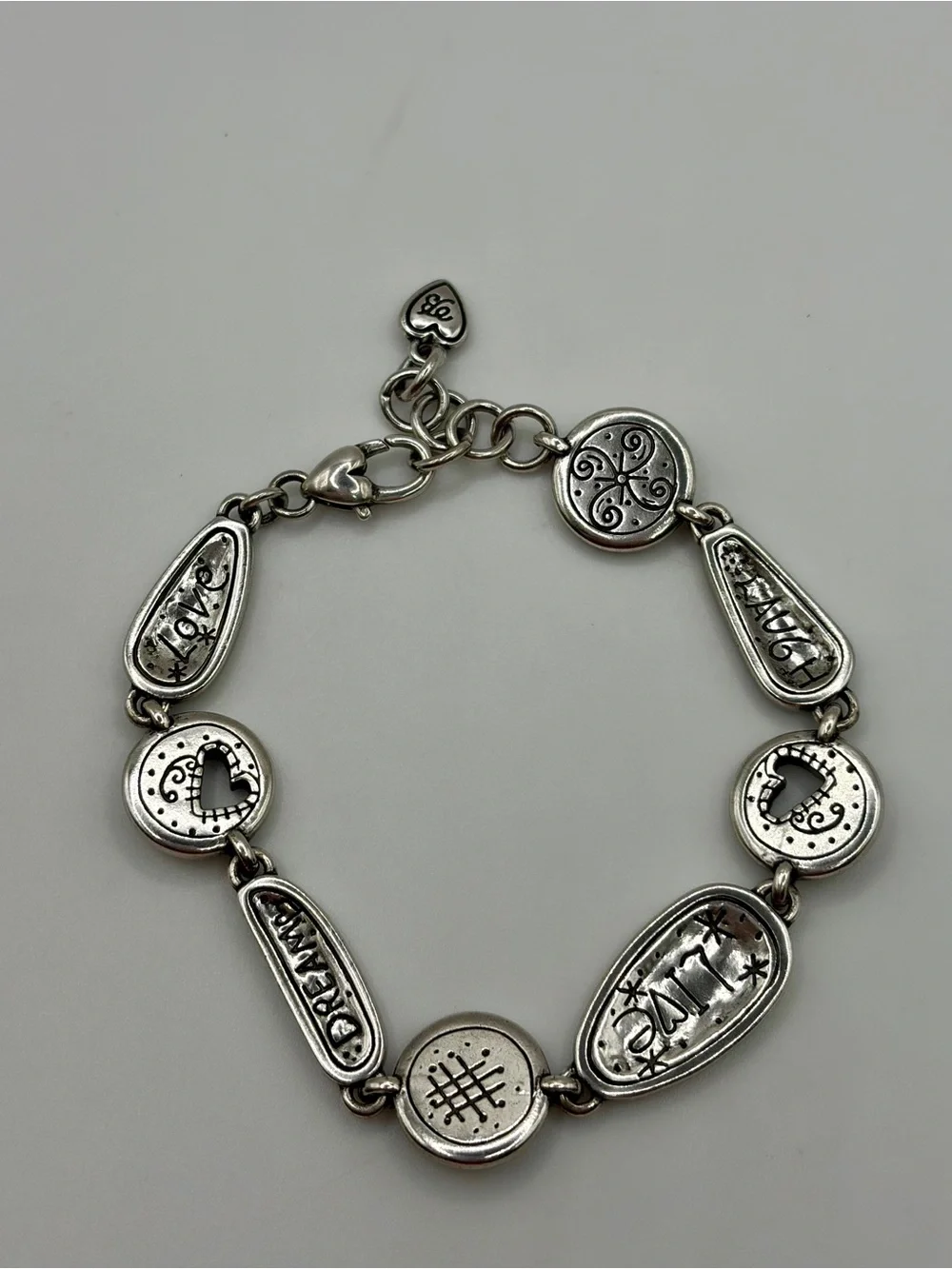 Brighton “Love Tags” Silver Retired Laugh Live Dream Heart Bracelet